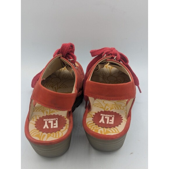 Fly London Ylfa Scarlet Red Leather Lace up Comfort Wedge Sandals Sz 40 - Picture 2 of 8